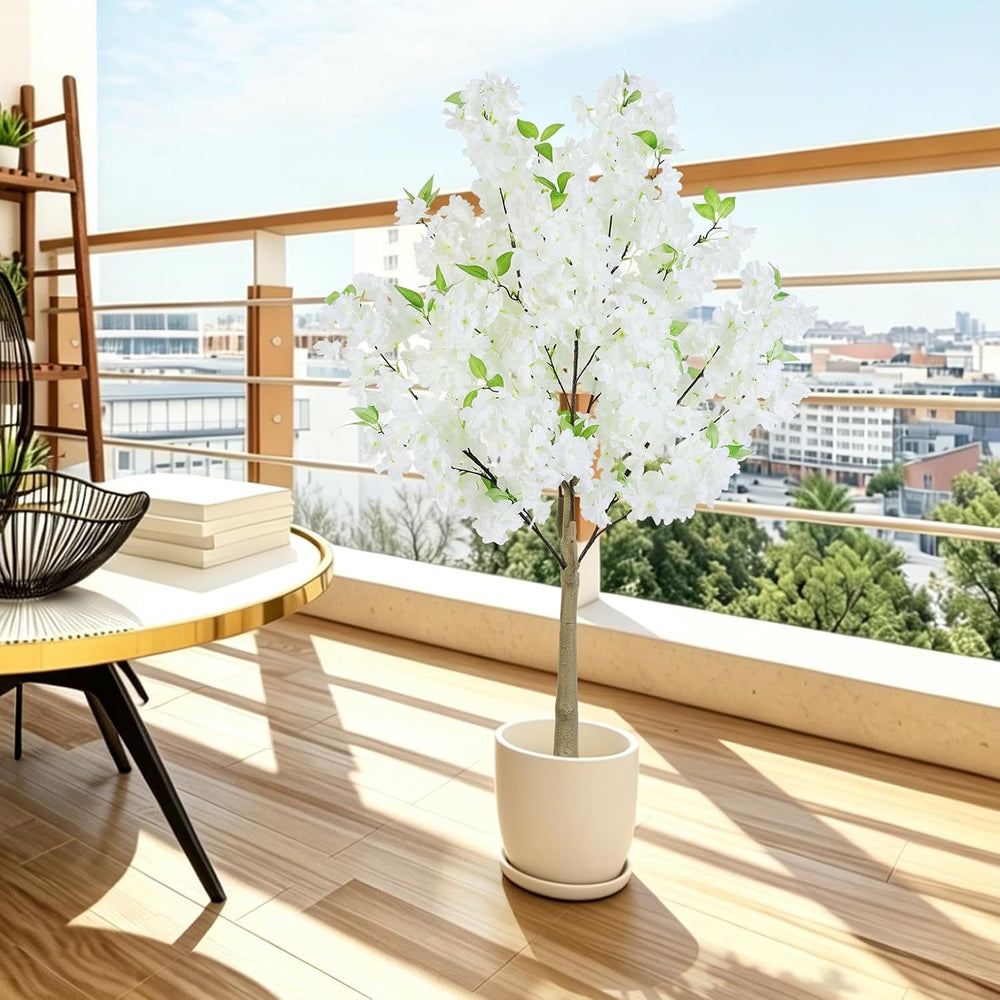 4FT White Artificial Cherry Blossom Tree with Pot for Home Wedding Decor