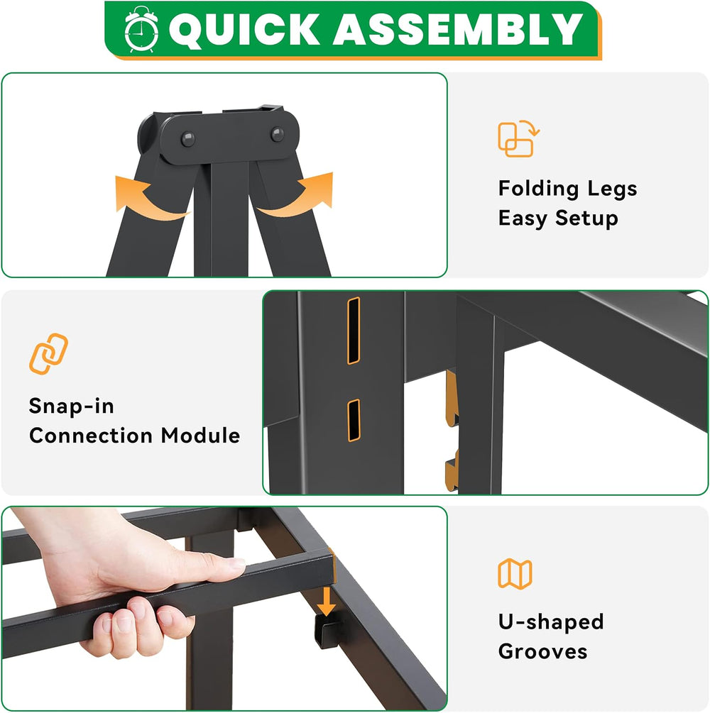 18 Inch Bed Frame Queen Size Heavy Duty, Upgrade Metal Platform Black