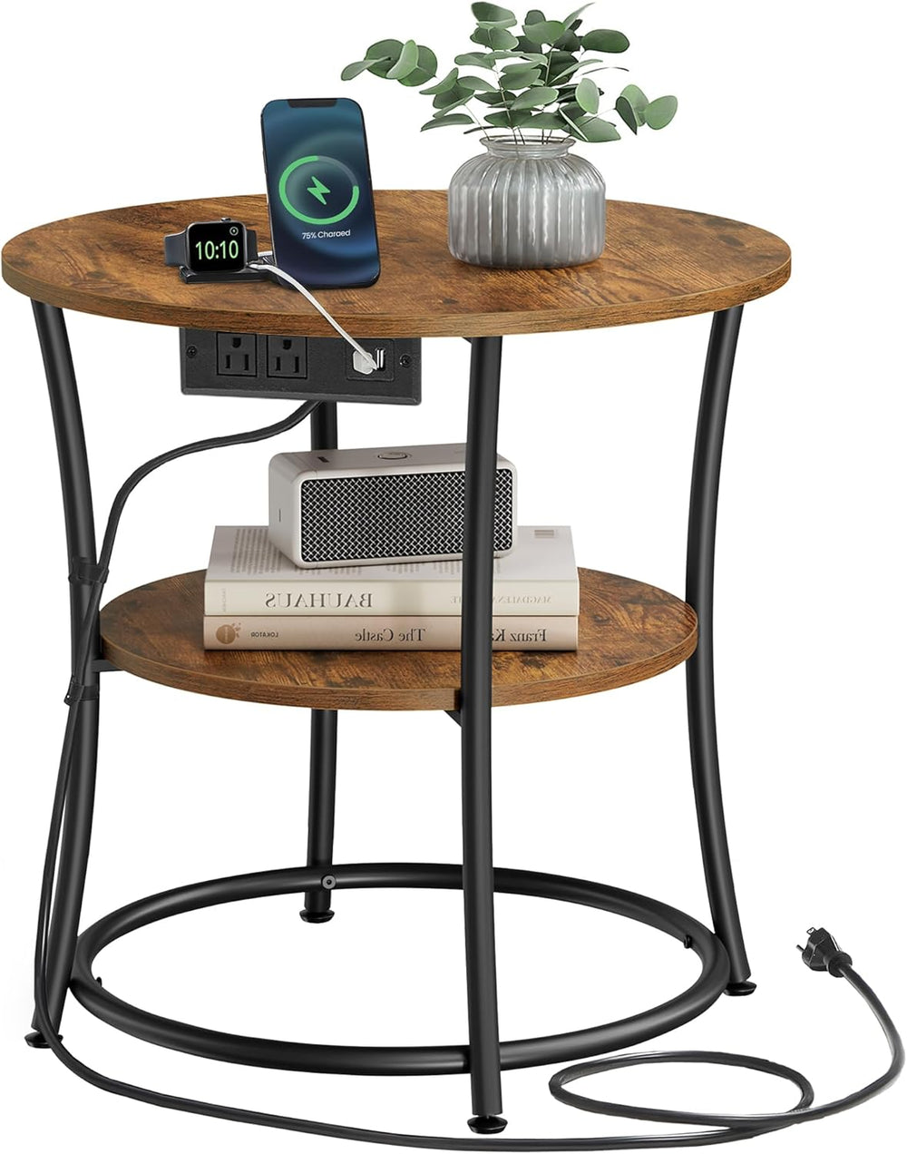 VASAGLE 21.7-Inch Round Side Table, 2-Tier End Table | Nightstand with Steel ...