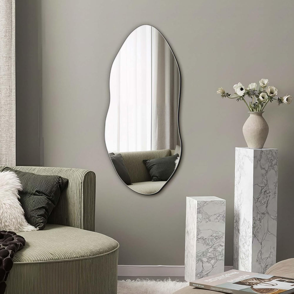 Delma Irregular Wall Mirror, 32"x14" Slim Vertical Wavy Design