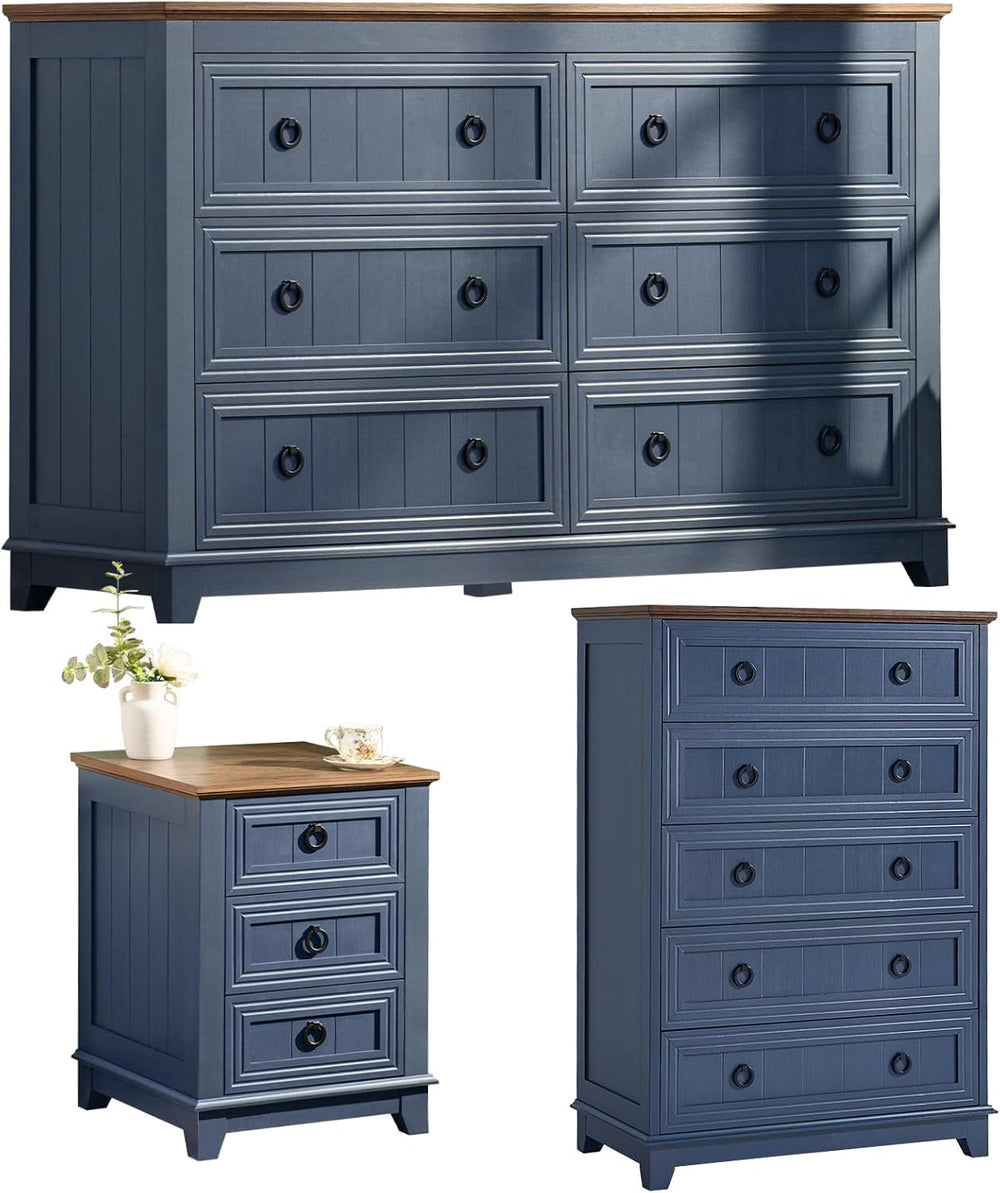 Joaxswe Farmhouse Dresser and Nightstand Sets 3 Piece, Blue