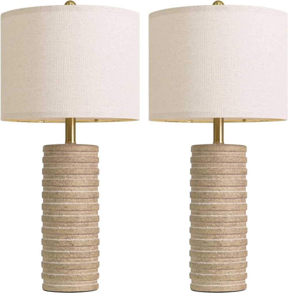 PoKat 27'' Farmhouse Table Lamps Set of 2 for Living Room, Stone-Like
