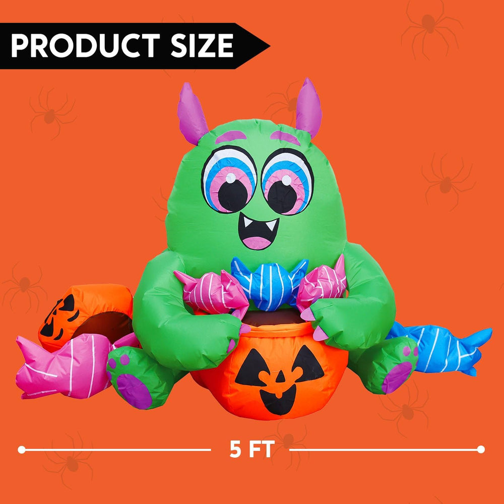 Joiedomi 5 Ft Long Cute Halloween Inflatables Monster with Candies Outdoor De...
