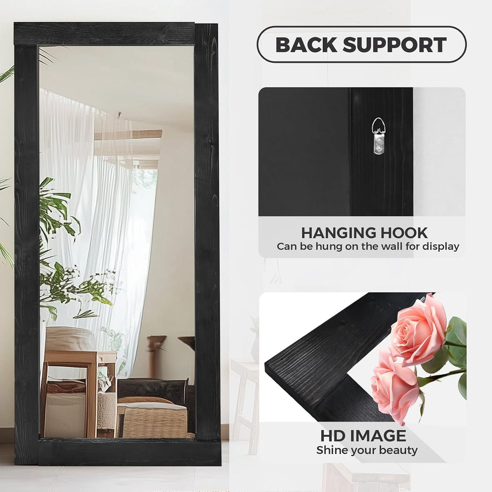 71x32in Full Length Mirror, Solid Wood Convex Frame, Black