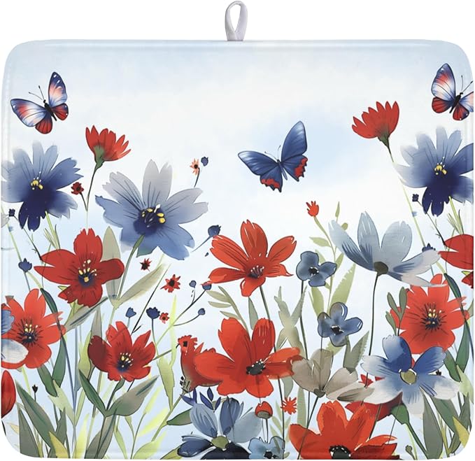 4th of July Dish Drying Mat for Kitchen Counter 16 x 18 Inch Patriotic Floral by Unknown