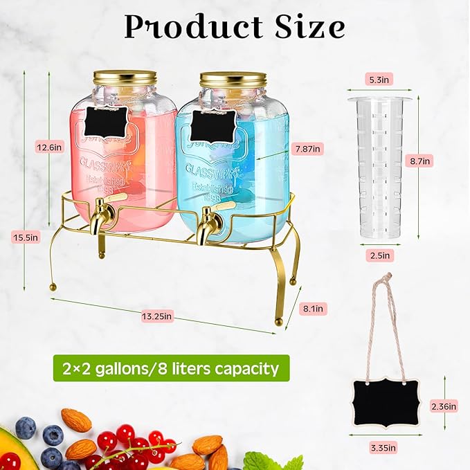 Lallisa 2 Pcs 2 Gallon Glass Drink Dispenser