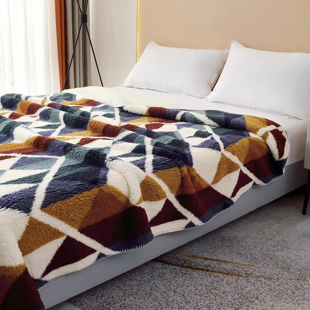 UKELER Boho Sherpa Fleece Blanket 80'' × 90'', Ultra Soft Azt...
