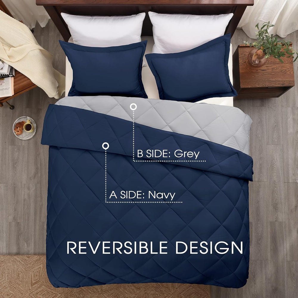 Basic Beyond Queen Comforter Set - Navy Blue Comforter Set Queen Size, Revers...