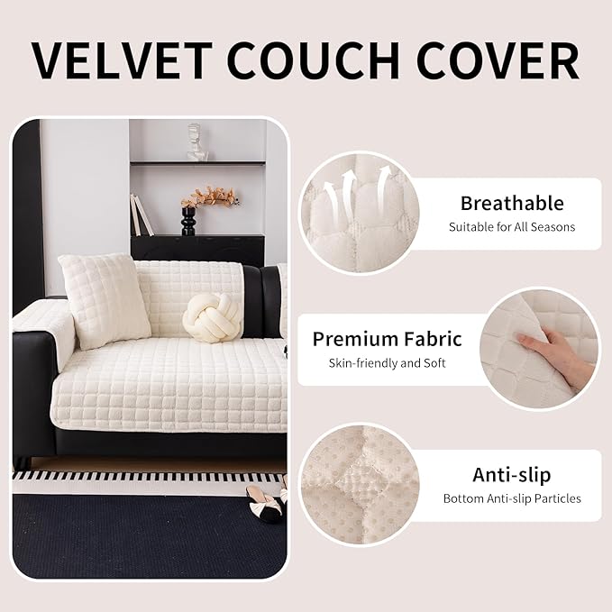 Velvet Couch Cover, Washable Sectional Sofa Cover, Anti Slip Sofa Slipcovers - Image 2