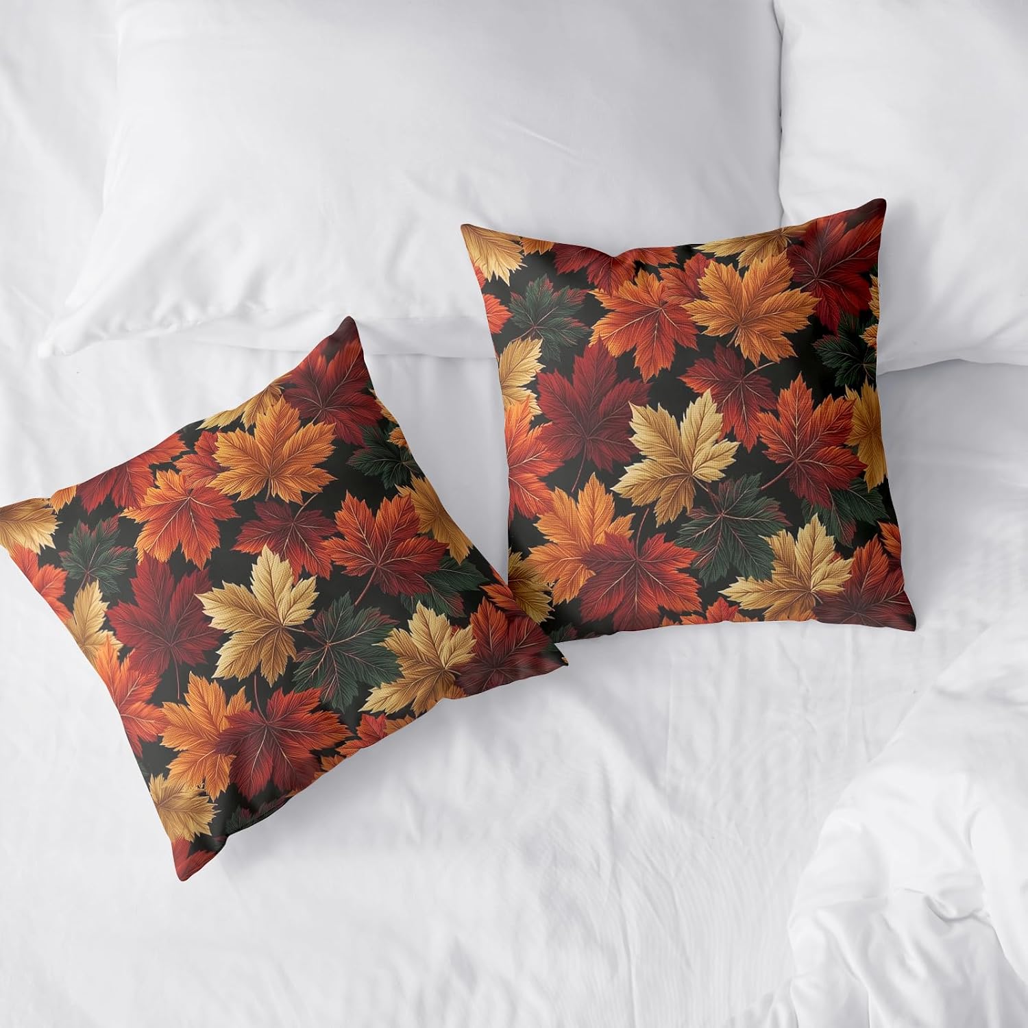 Fall Leaf Pillow Covers Autumn Thanksgiving Pillow Cases Black Orange Maple Leaves Throw Pillow Covers 18x18 Set of 2 Harvest Cushion Cases for Home Farmhouse Sofa Couch