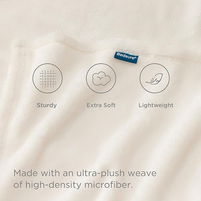 Bedsure GentleSoft Fleece Blankets Queen Size Cream - Image 4