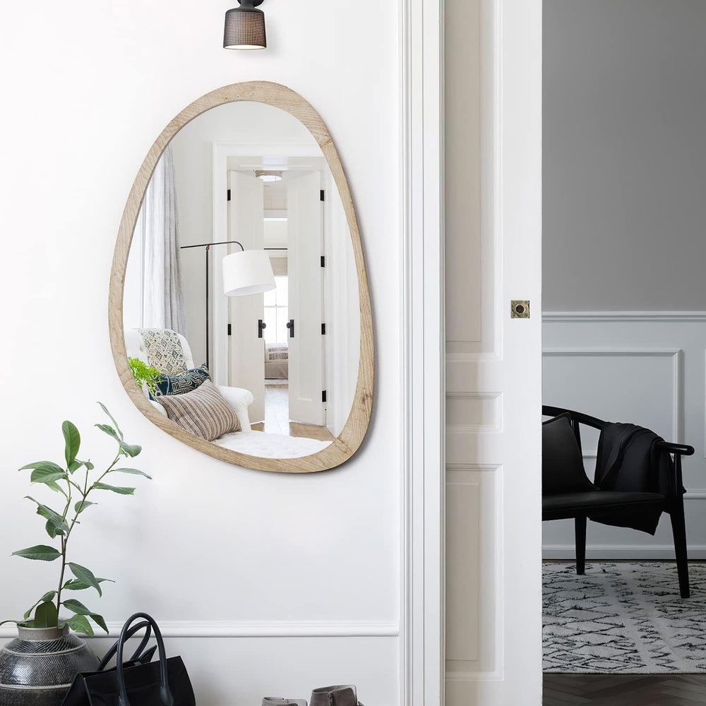 Wood Asymmetrical Mirror for Decor,20X30" Irregular Organic Wall Mirrors