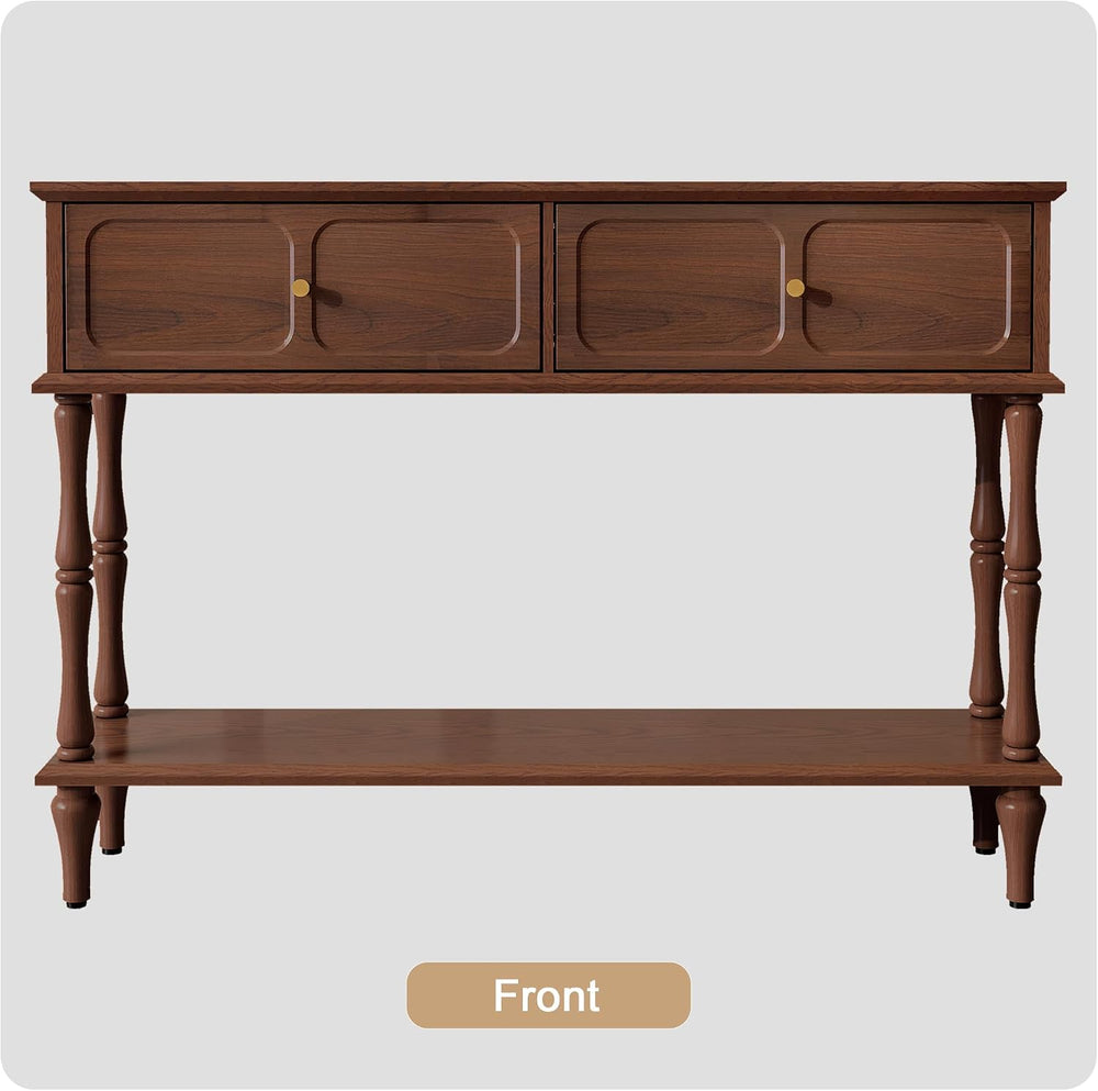 ARTPOWER 47" Mid-Century Console Table, 2 Drawers and Open Shelf, Brown