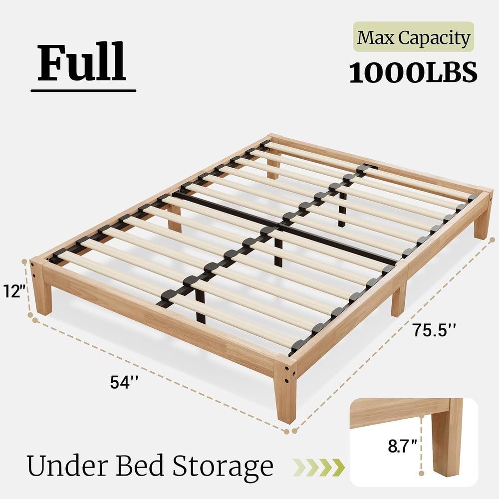 12 Inch Full Solid Wood Platform Bed Frame with Wooden Slats, No Box Spring