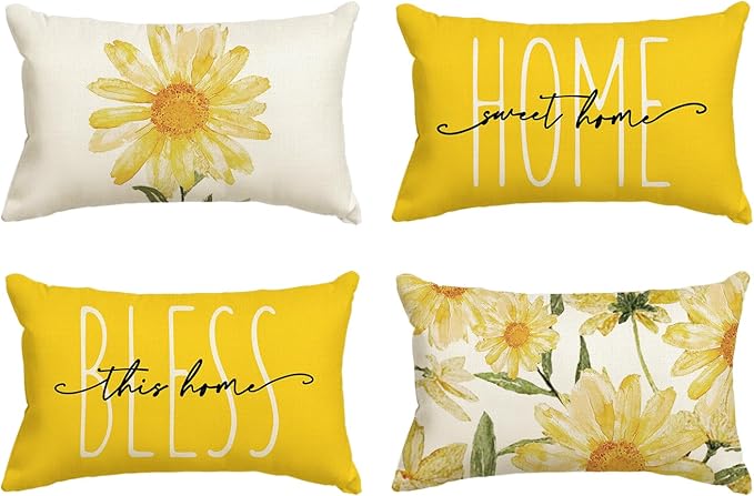 AVOIN colorlife Home Sweet Home Spring Summer Flowers Yellow Throw Pillow Covers by AVOINcolorlife
