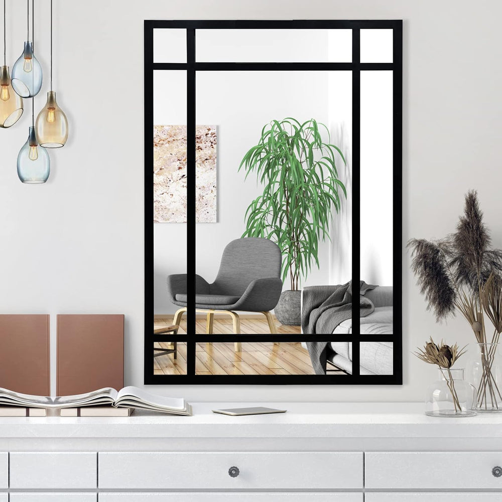 HQiJun Black Rectangle Mirror, Farmhouse Decorative Wall Mirror for Entryway,...