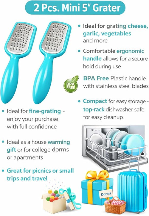 2 Pcs. Stainless Steel Mini Grater Cheese Garlic Nutmeg Chocolate 5" BPA Free - Image 2