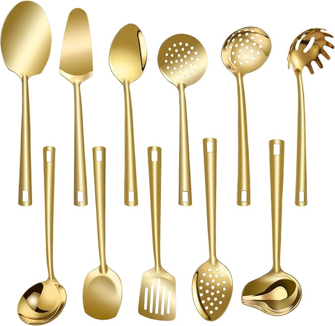 Lazycorner Cooking Utensil Set 11 Pcs Stainless Steel Kitchen Utensils Set Wok by Lazycorner