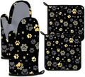 Gold Dog Paw Print Oven Mitts and Pot Holders Sets Heat Resistant 4Pcs by ANTJOO