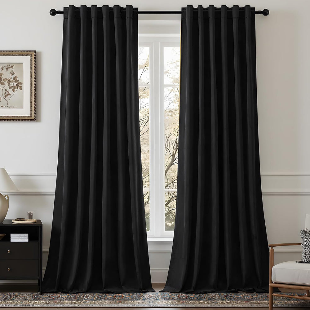 Black Curtains Blackout Velvet 84 Inch Long for Bedroom Living Room