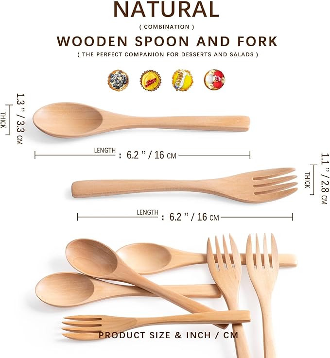 8pcs 6.3inch Schima Wooden Utensil Set Including Spoons and Forks, Reusable - Image 2