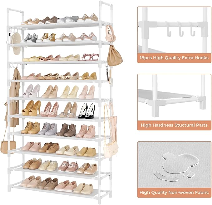 LANTEFUL Tall Shoe Rack 10 Tier Shoe Organizer Large Shoe Shelf - Image 4