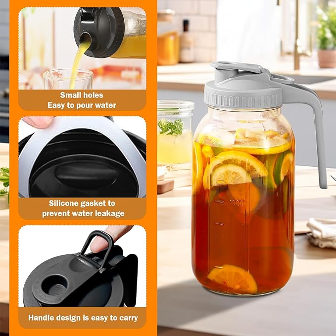 2 Pack Glass Pitchers with Lid, 64 oz Sun Tea Pitcher, Half Gallon Mason Jar - Image 3