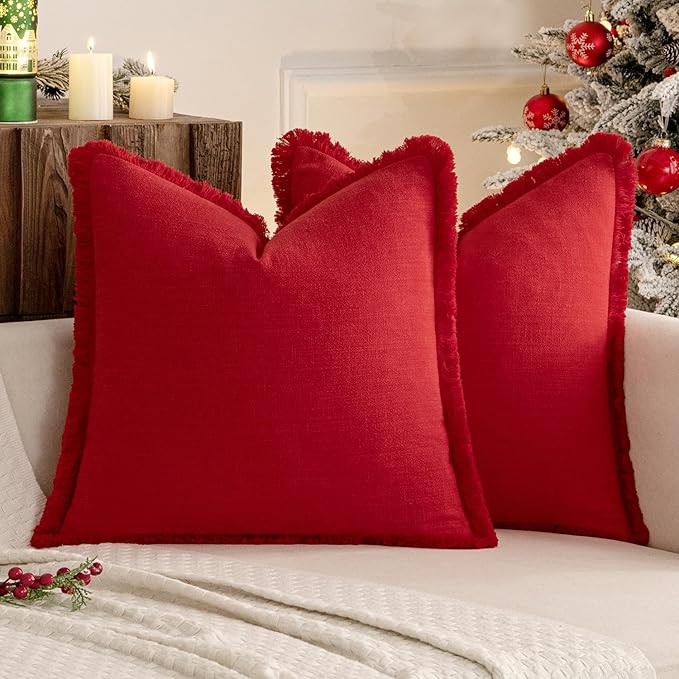 MIULEE Decorative Throw Pillow Covers Neutral Linen Fringe Throw Pillows Set of - Image 8
