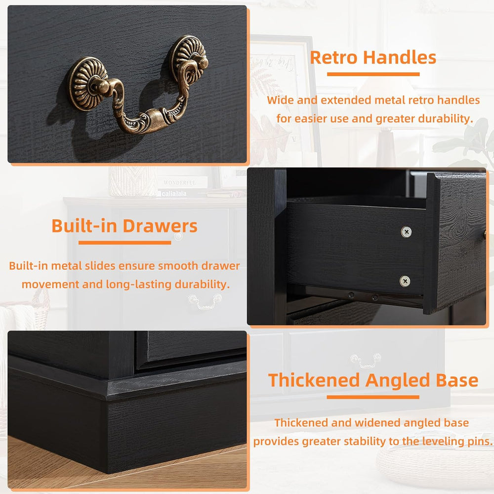 Farmhouse 7 Drawer Black Dresser for Bedroom