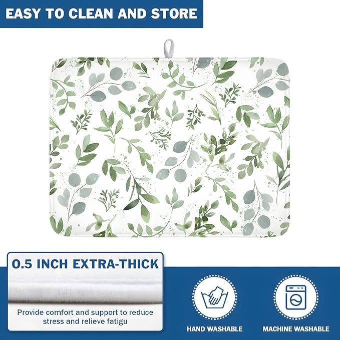 Spring Summer Sage Green Leaves Dish Drying Mat 18 x 24 Inch Spring Eucalyptus - Image 5