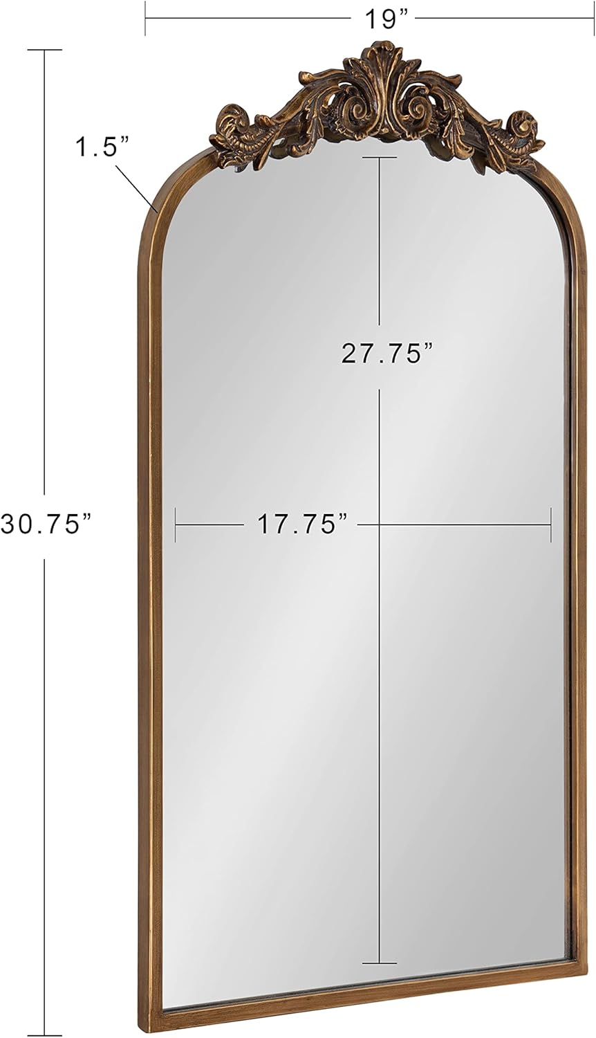 Kate and Laurel Arendahl Traditional Arch Mirror, 19 x 31 , Gold, Baroque Ins...