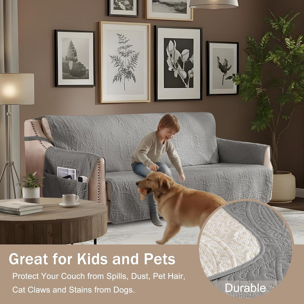NapCloud Gray Quilted Recliner Chair Covers, Water-Repellent Recliner Covers, Lazy Boy Chair Covers, Pet Friendly Recliner Slipcover for Dogs Cats, Washable Furniture Protector (Recliner 22", Gray)
