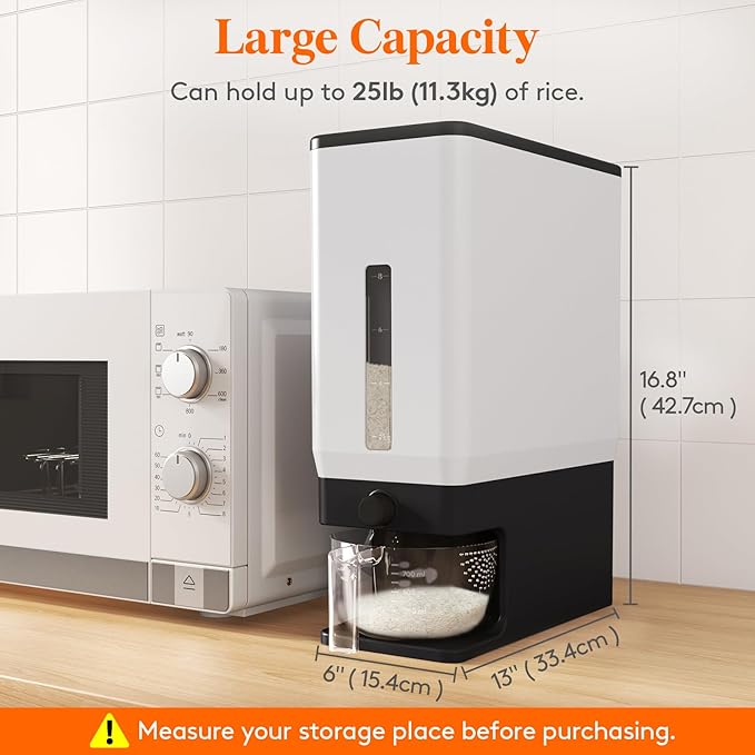 Lifewit Rice Dispenser 25 Lbs, Rice Storage Container Sealed Moisture Proof - Image 3