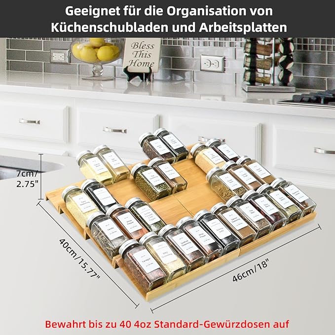 Spice Drawer Organzier, 4 Tiers- 8Pcs Bamboo Spice Rack Tray Insert - Image 6
