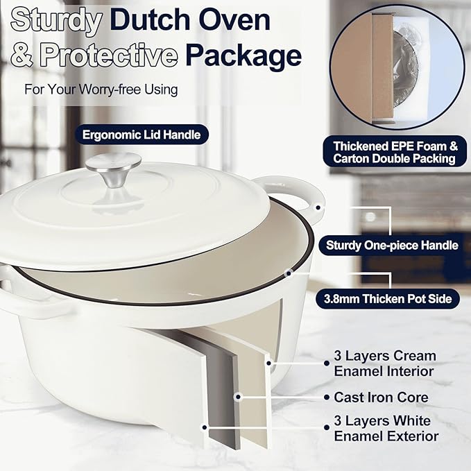 P&P CHEF 6QT Enameled Dutch Oven, Cast Iron Dutch Oven Pot - Image 3