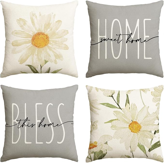 AVOIN colorlife Home Sweet Home Spring Summer Flowers Throw Pillow Covers by AVOINcolorlife