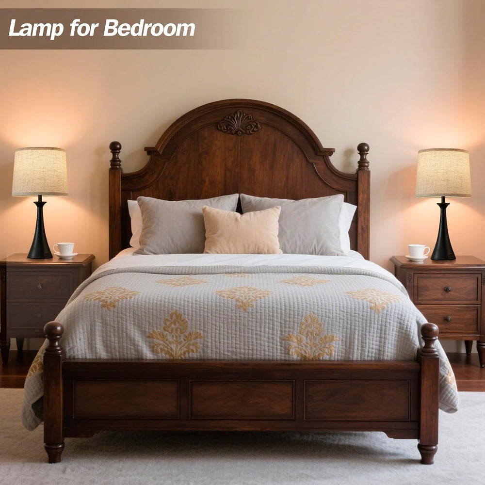 Touch Table Lamps Set of 2, 21" Bedside Lamps with USB C+A, Black