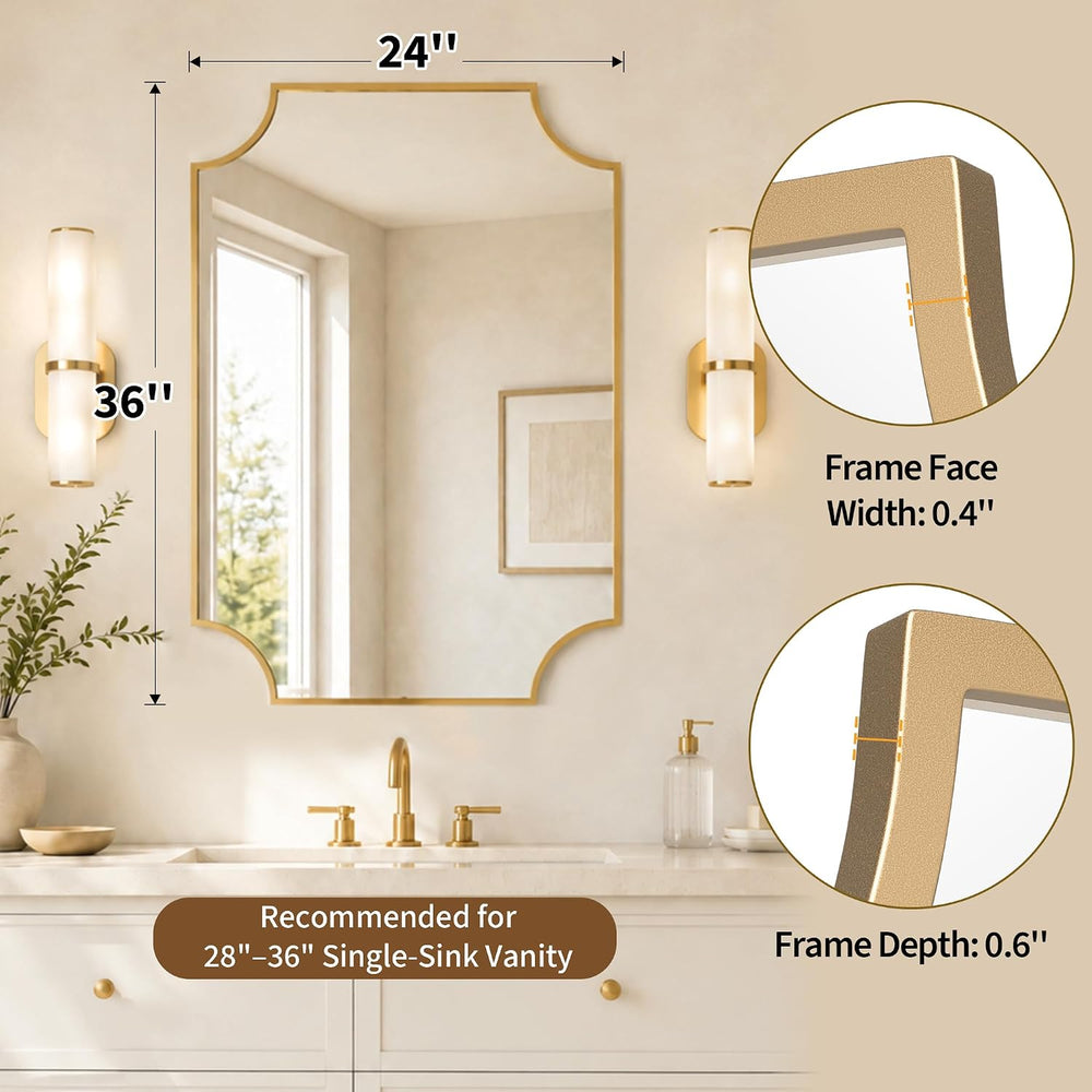 24x36 Inch Matte Gold Scalloped Rectangle Bathroom Vanity Mirror