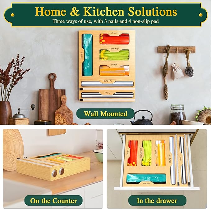 KOCWELL Bag Organizer and Plastic Wrap Dispenser