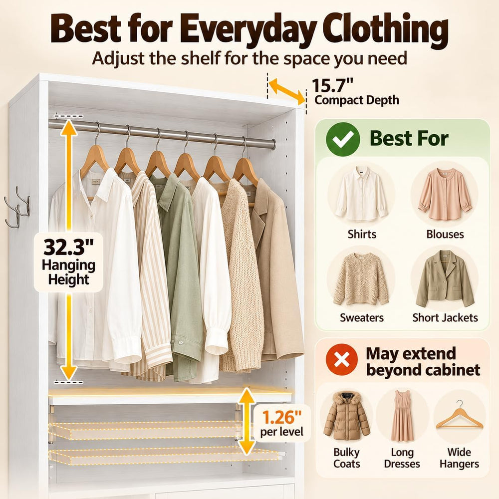 IRONCK Closet Organizer System with 2 Drawers & Adjustable Shelves, 29.6&...
