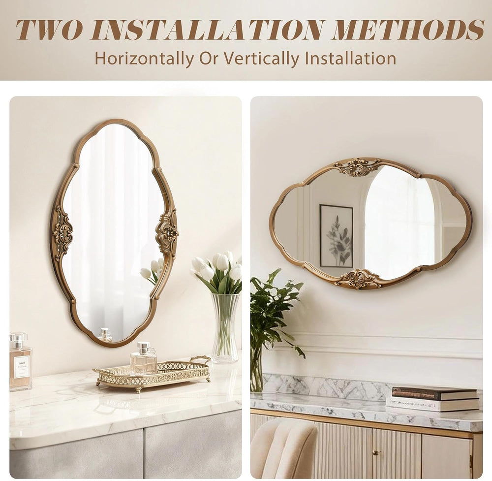Vintage Gold Wall Mirror: 33"x19.5" Medium Antique Oval Mirror