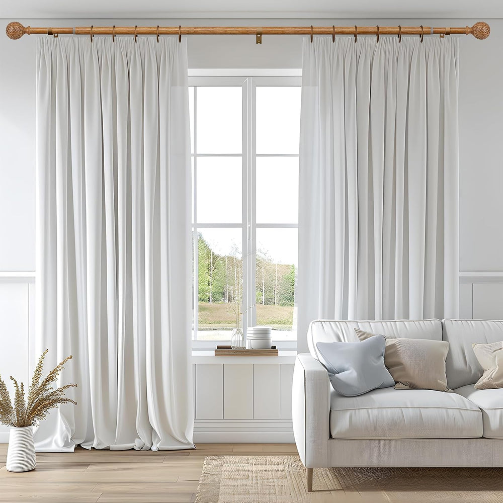 QDWIS Wood Curtain Rods for Windows 66 to 120 Inch, 1'' Adjustable De...