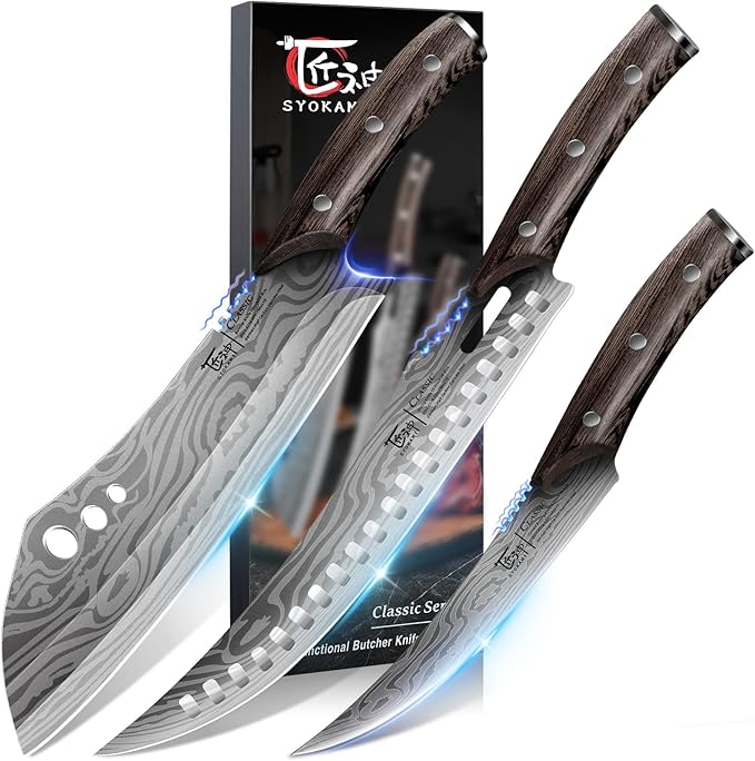 SYOKAMI Butcher Knife Set, Meat Cleaver Chef Knife Set, Japanese Style High by SYOKAMI
