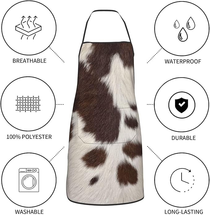 Cow Print Oven Mitts Pot Holders Cooking Apron Set of 5 Silicone Brown Cowhide - Image 5