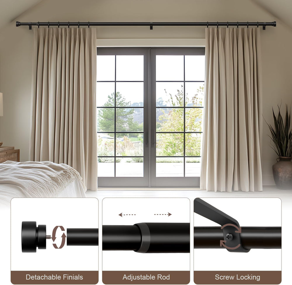 Lootkell Modern Black Curtain Rods Set, 48-84 Inches Adjustable, Heavy Duty 1...