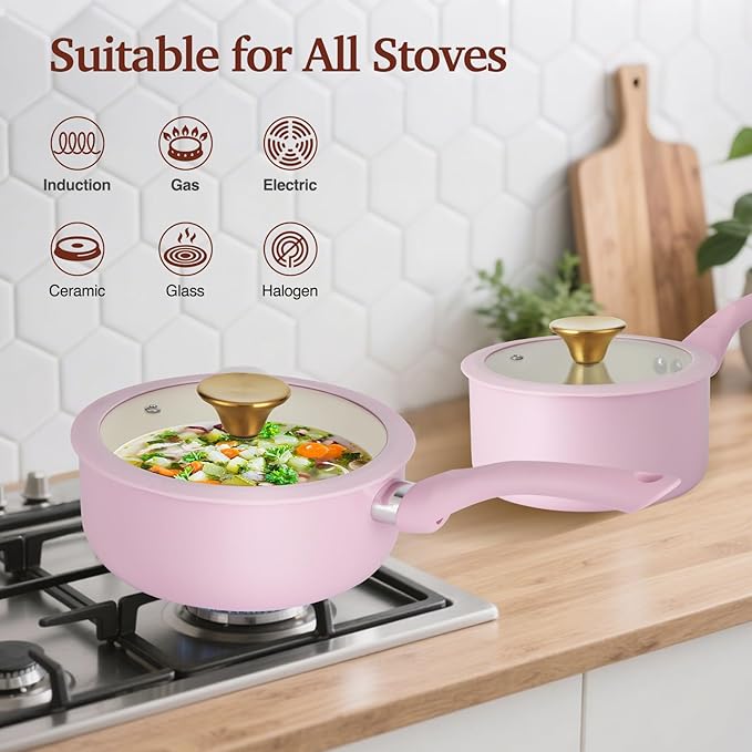 M MELENTA Pots and Pans Set Non Stick, 11-Piece Induction Cookware, Non Toxic