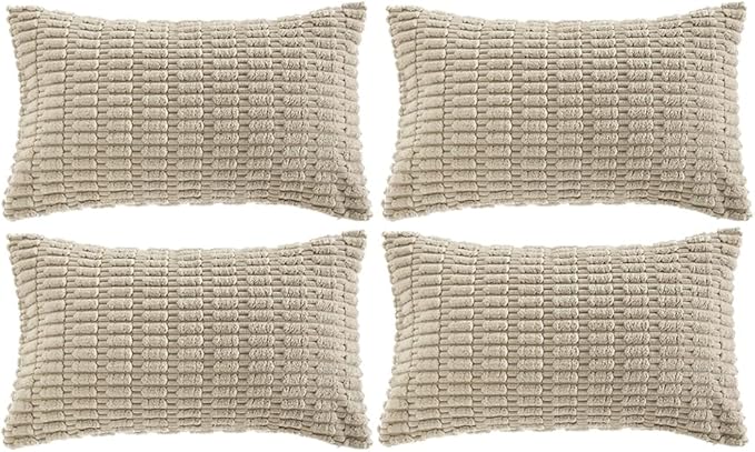 Fancy Homi 4 Packs Taupe Decorative Throw Pillow Covers 12x24 Inch by Fancy+Homi