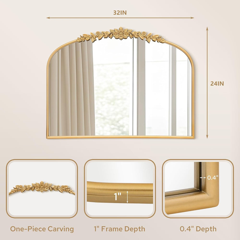 Besdomus Vintage Gold Arched Mirror: 32"x24" French Baroque Antique...