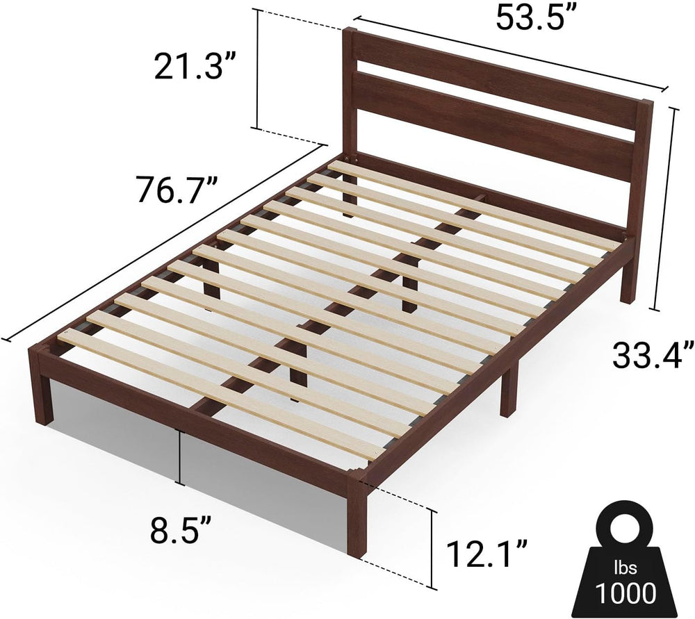 LIFEMENT Classic Wood Platform Bed Frame with Headboard, Essential, Noise Fre...