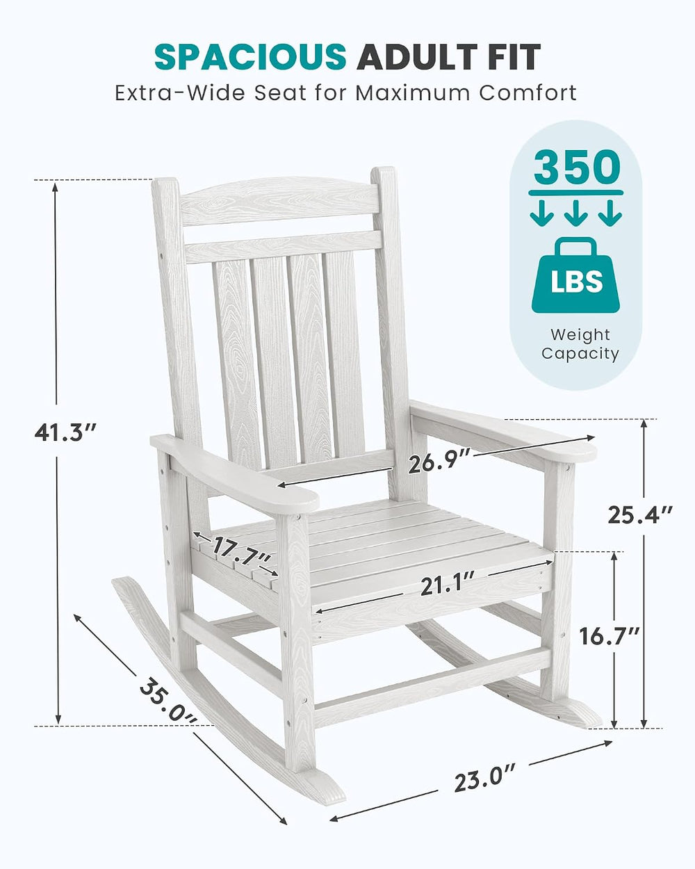 SERWALL Oversized Outdoor Rocking Chairs Set of 2, Oversized HDPE Porch Rocke...